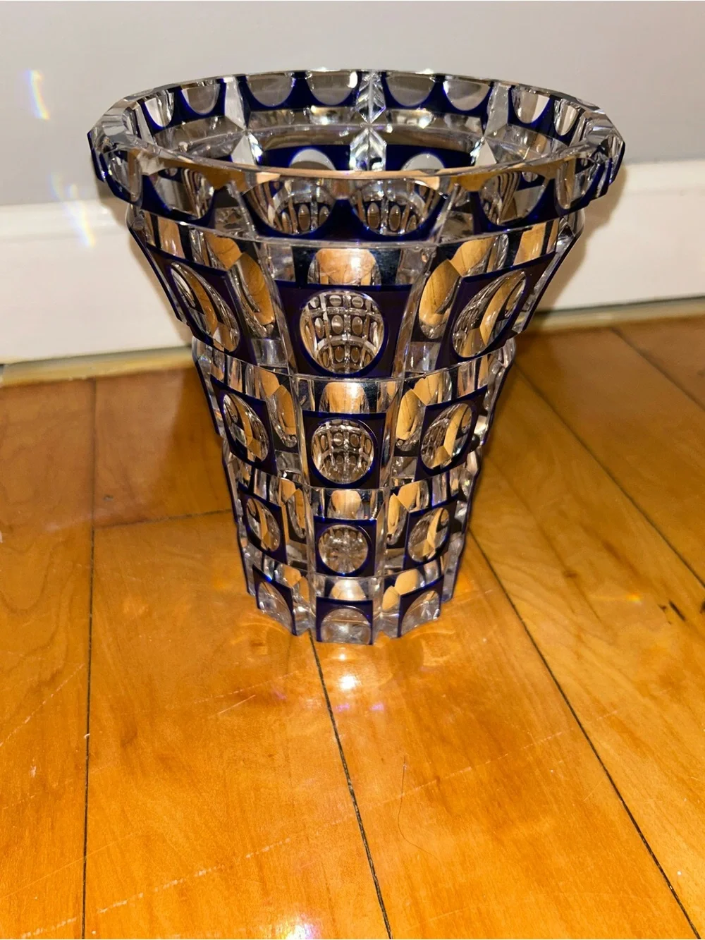 Vintage Deep Cobalt Blue Cut Glass & Crystal Designer Vase 🩵🔹🌀💙 - Home Accents
